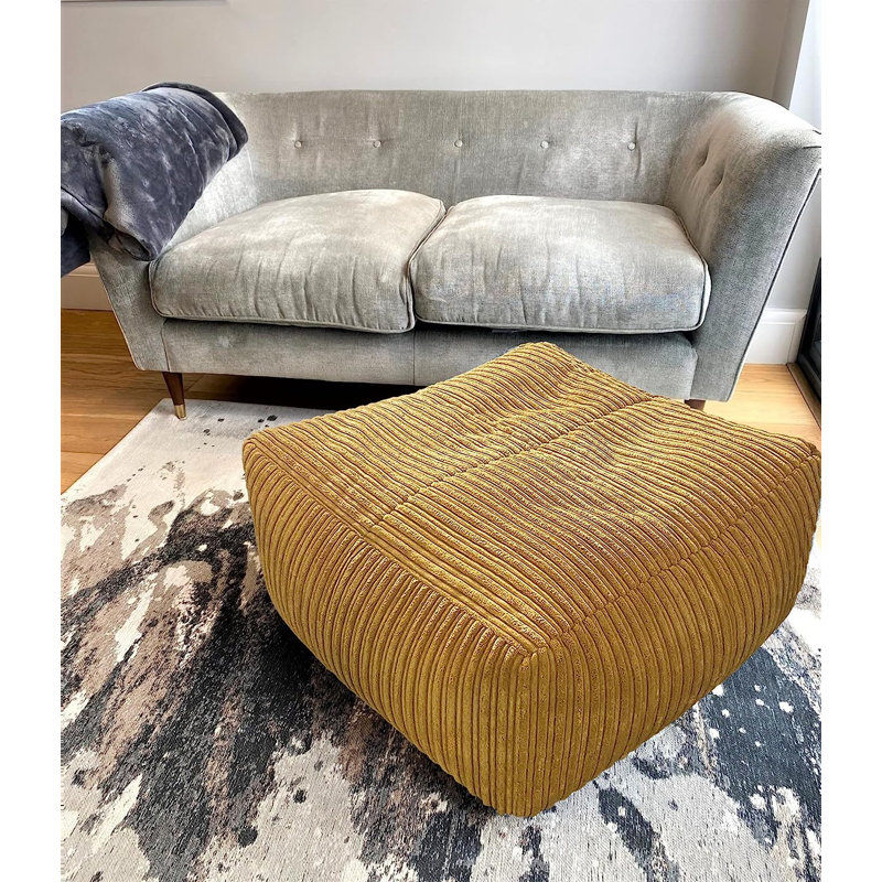 Baltzer 68cm Wide Square Pouffe Ottoman, Mustard