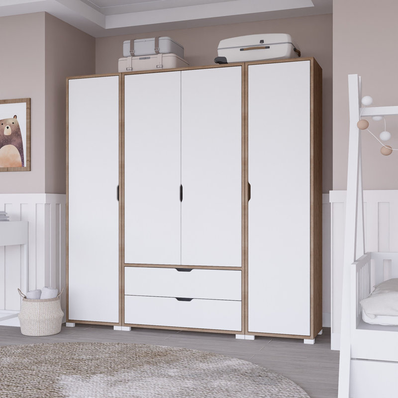 Armoire moderne avec nombreuses tablettes, finition noyer clair et blanc, 67,0 x 72,0 x 17,7 pouces | Panneau de particules enduit de mélamine à 100%, solution de rangement élégante et fonctionnelle, conception à fixation murale pour une utilisation efficace de l'espace