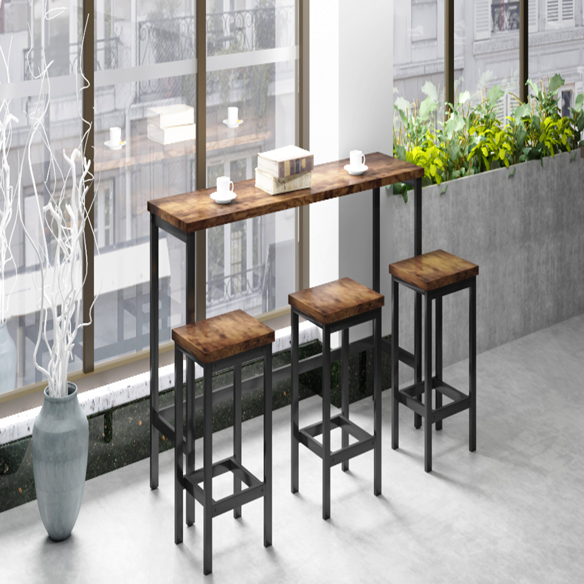 Red Barrel Studio Counter Height Extra Long Dining Table Set With 3 ...