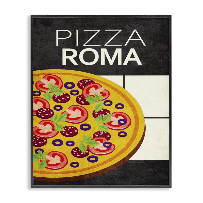 Giclée de cuisine classique Pizza Roma, design par Kim Allen, H 20 po x l 16 po, Giclée encadrée noir minuit