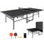 Black 9*4.1ft Mid-Size Table Tennis Table Foldable & Portable Ping Pong Table Set with Net, 2 Table Tennis Paddles and 3 Balls - 108*60*30 inch - MDF - 1 Piece - Ping Pong Table Set - Black - Foldable and Portable-136228582-136228583