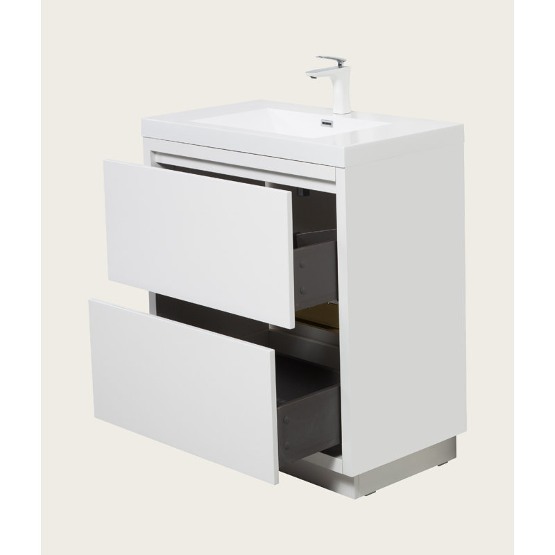 Meuble-lavabo autoportant de 24 po avec lavabo, comptoir en résine de pierre et tiroirs à fermeture en douceur pré-assemblés