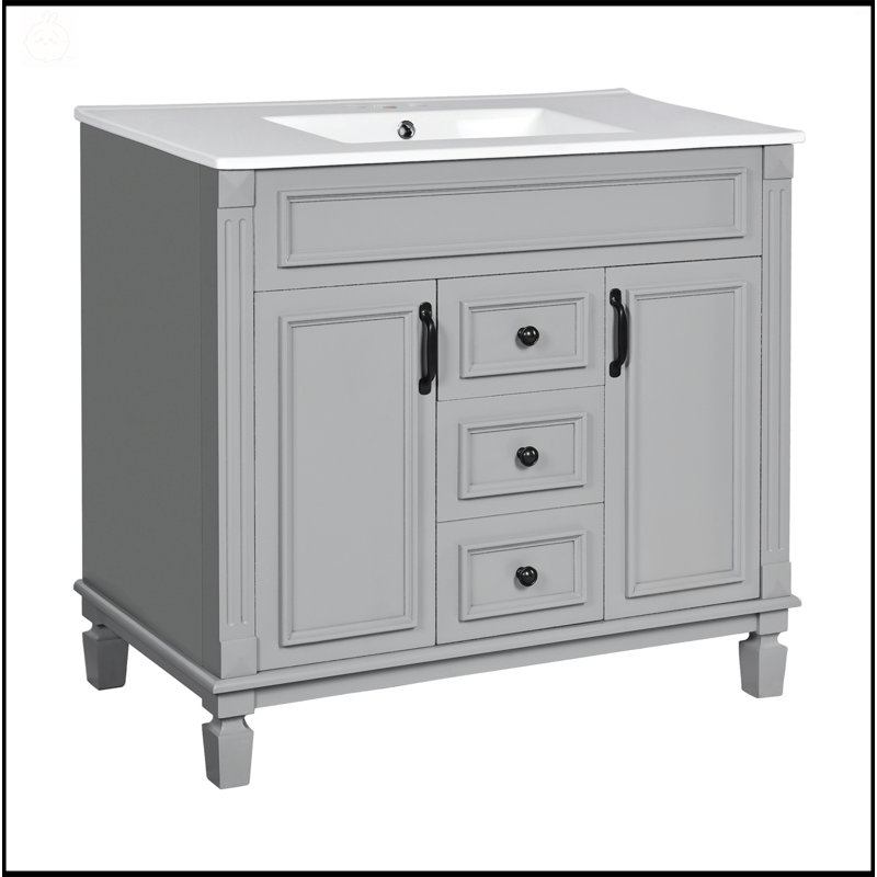 Meuble-lavabo moderne de 36 po avec lavabo supérieur, portes à fermeture douce et tiroirs pour un rangement efficace, Gris