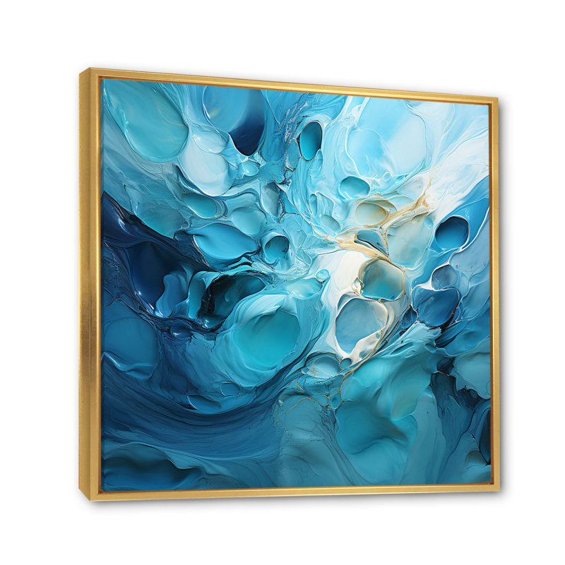 Azure Symphony II - Abstract Landscape Wall Art Living Room, H 30 po x l 30 po, Cadre flottant doré