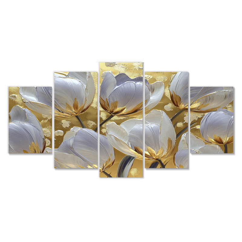 Lierre IV - tulipes - art mural traditionnel 5 pièces