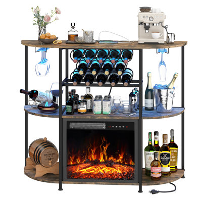 Bar 47 "avec foyer, support pour bar à vin avec porte-verre et support à vin