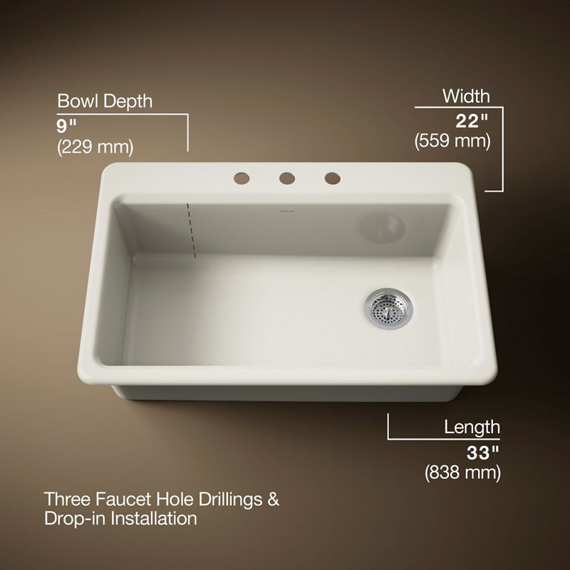 Riverby 33" Top-Mount Single-Bowl Kitchen Sink, 3 hole, Biscuit