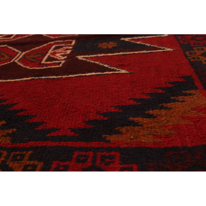 Tapis décoratif en laine rouge noué à la main 3 pi 8 po x 6 pi 6 po one-of-a-kind Bertasi