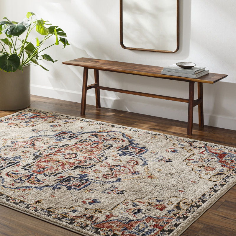 Rectangle Demiah Oriental Machine Woven Polyester/Polypropylene Area Rug in Rust, Rectangle 5'3" x 7'