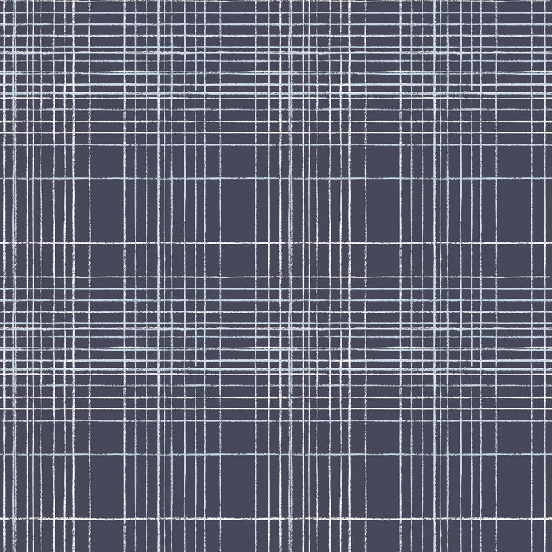 Deauville 2 Grid Lines Effect 33' L x 21" W Wallpaper Roll, Navy Blue/White