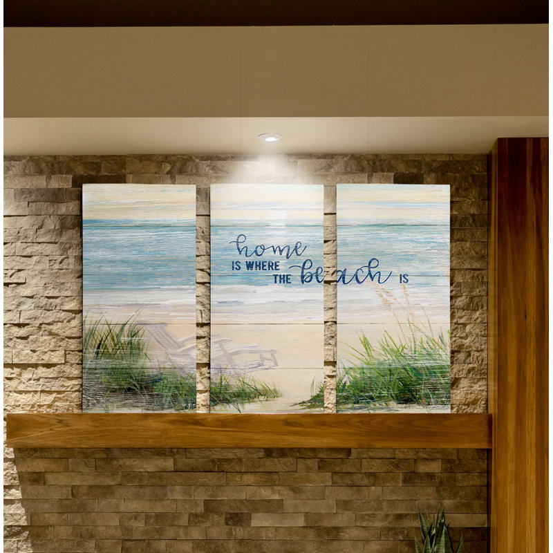 "Home is where the Beach is-3", ensemble de 3 reproductions d’art sur toile tendue, H 40 po x l 60 po x P 1,5 po