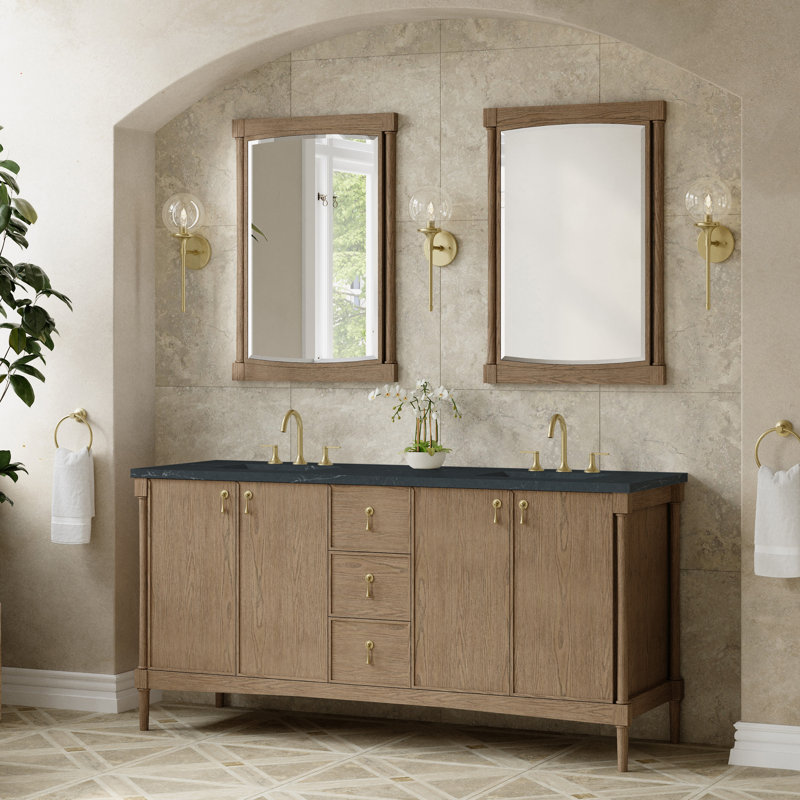 Kinnsden 72" W Double Vanity, Weathered Oak, Charcoal Soapstone Silestone