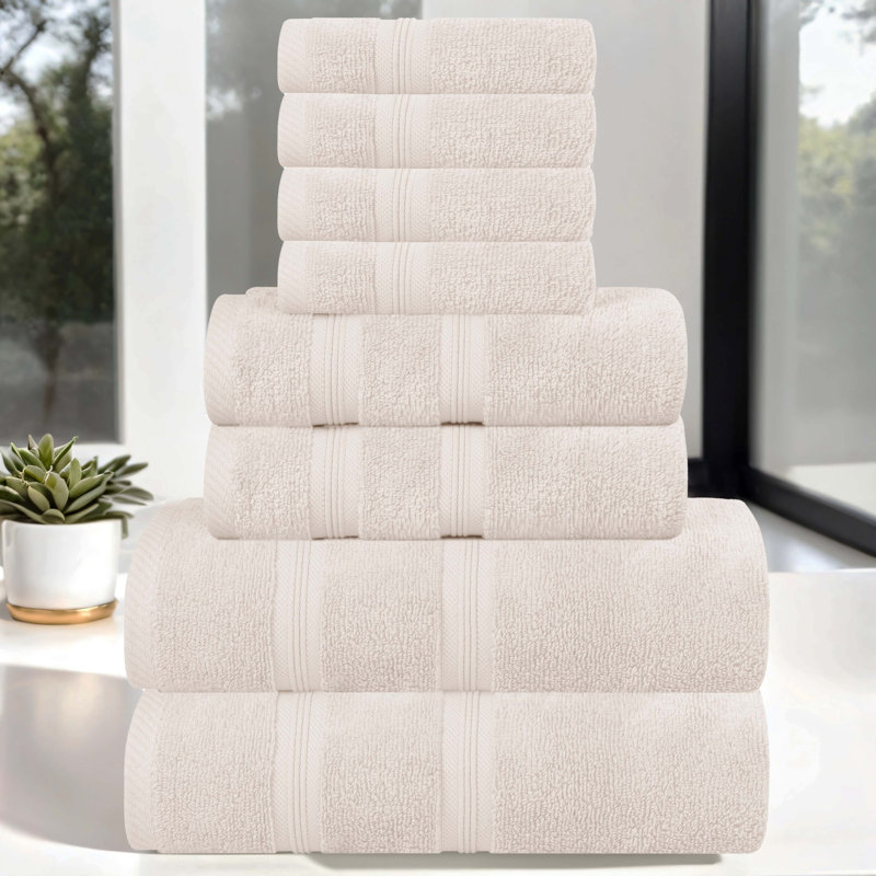 Superior Smart Dry Zero Twist 100% Cotton 8-Piece Towel Set, Ivory