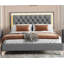 Ensemble de chambre à coucher 3 pièces, grand lit plateforme tapissier avec lumières DEL et deux tables de chevet - gris