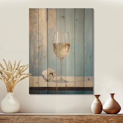 Proseccos Purity - Wine Wood Panel Wall Art On Natural Pine Wood