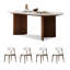 Ensemble de table de salle à manger 4 personnes en pierre frittée ovale brun + bois manufacturé-1769069008