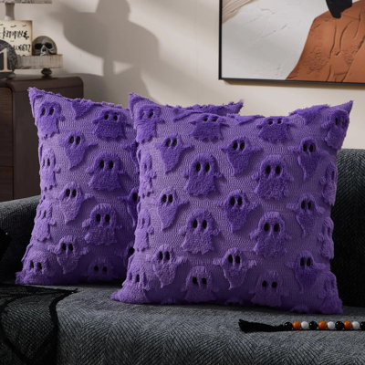 Ensemble de 2 taies d'oreiller Halloween 16 x 16 po, housses de coussin fantôme blanc, housses de coussin en fausse fourrure moelleuse pour chaise, canapé, chambre à coucher, salon, décoration intérieure