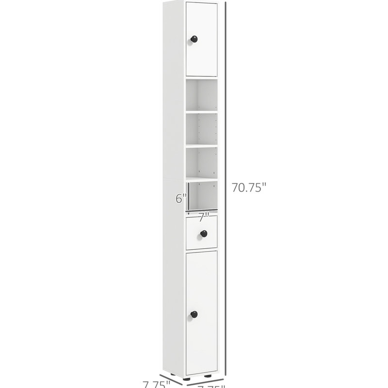Armoire de rangement pour salle de bain de 71 po de hauteur, armoire à papier de toilette étroite avec tablettes ouvertes, 2 armoires à portes, tablettes réglables pour la cuisine, le couloir, le salon, blanc
