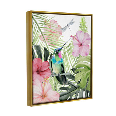 Au-842-Framed " Hummingbird Tropical Hibiscus " by Jennifer Paxton Parker Painting Print
