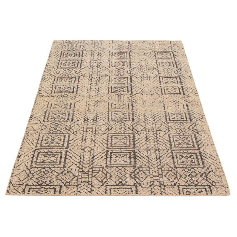 Tapis gris foncé en laine noué à la main Tanger crème 5 pi 2 po x 7 pi 6 po