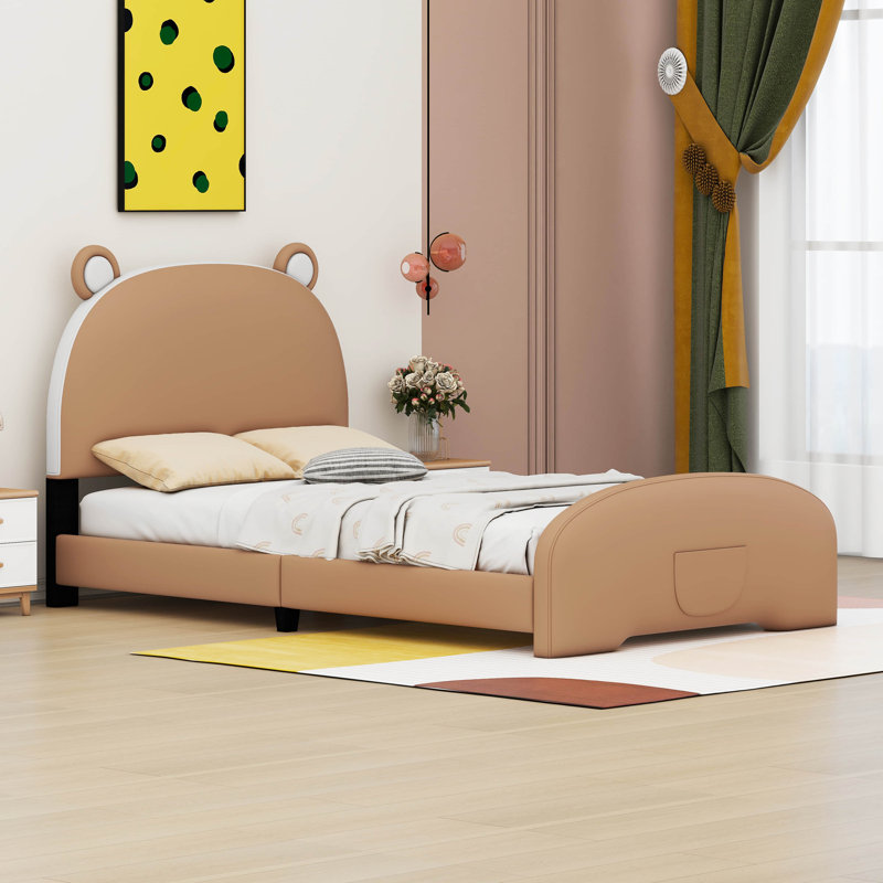 Lit tapissier Adekemi avec tête et pied de lit en forme d'ours, lit plateforme, lits, cadre de lit, Brun