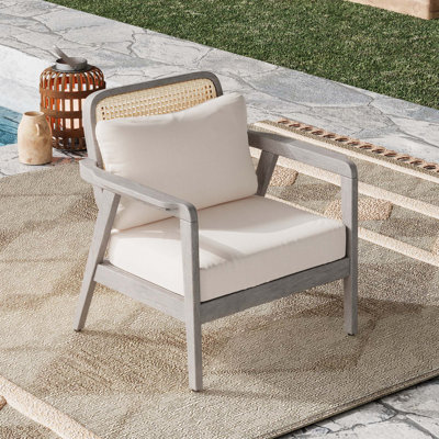 Fauteuil club d'extérieur en bois d'acacia, meubles de patio, siège épais à coussin épais imperméable pour porche, jardin, cour