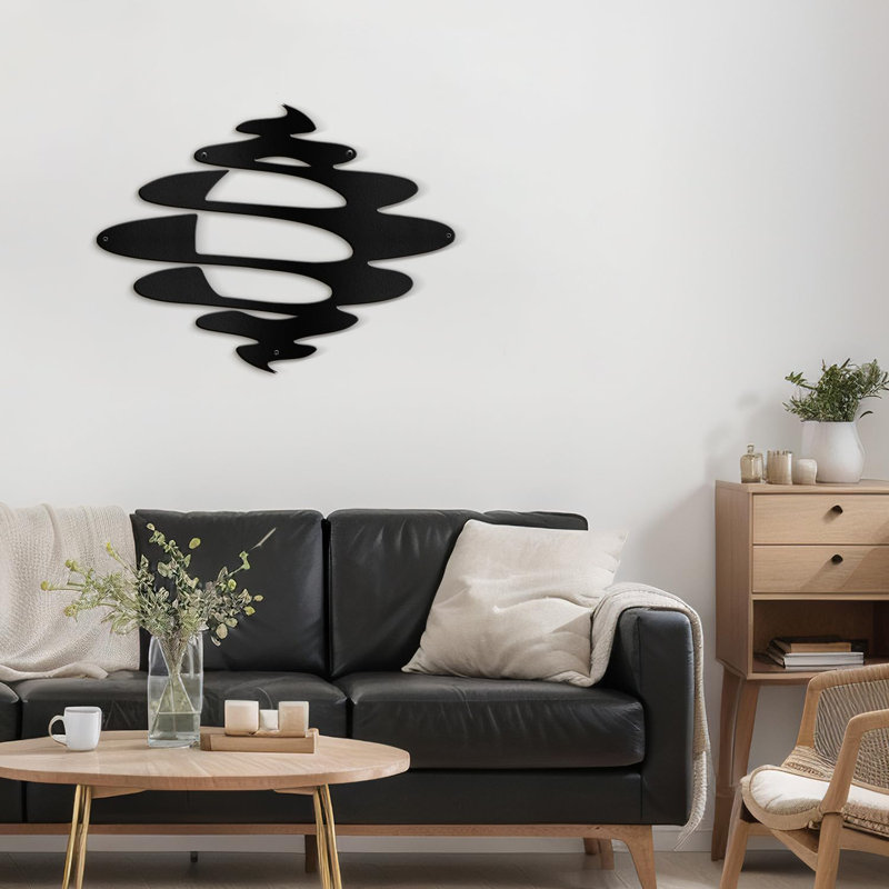 Abstract Shapes Geometric Illustrations Modern Abstract Wall Accent Sculpture Hanging Decoration Metal Wall Decor, Blck