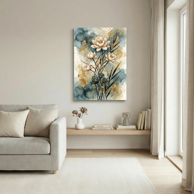 Ensemble de 1 tableau mural sur toile représentant un lotus à l'aquarelle