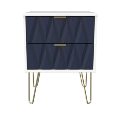 Fully Assembled Diamond - Gold Hairpin (F) 2 Drawer Bedside