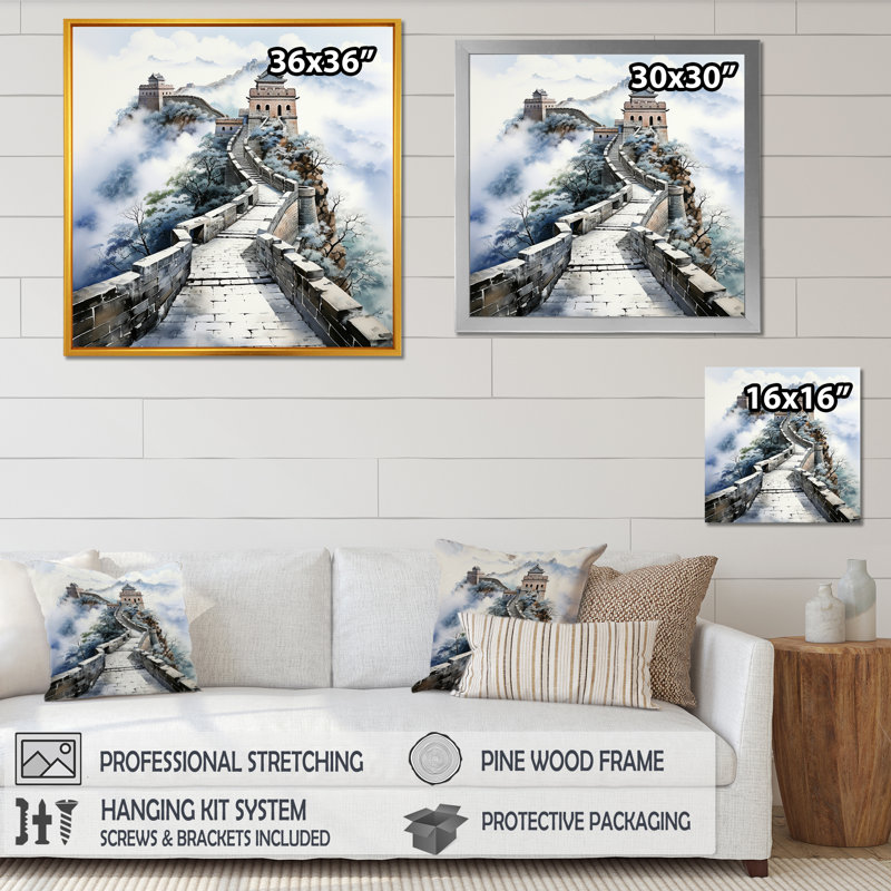 Grande muraille de Chine paysage II - art mural Chine, Cadre flottant noir, H 36 po x l 36 po x P 1,5 po