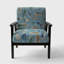 «Hadiyaah - Fauteuil rembourré à motif floral plumes indigo et turquoise