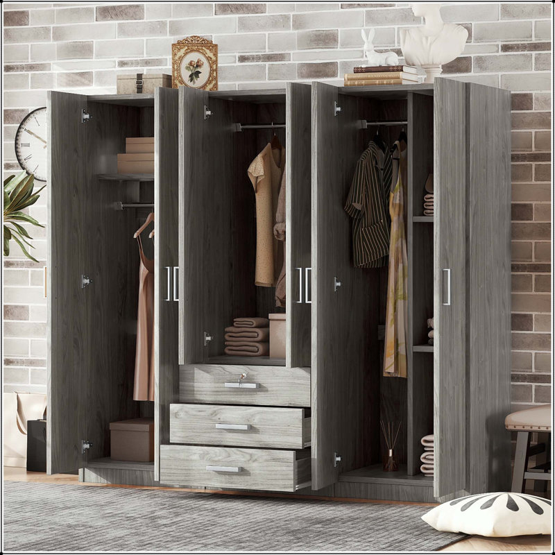 Armoire 6 portes avec grands tiroirs et rail suspendu