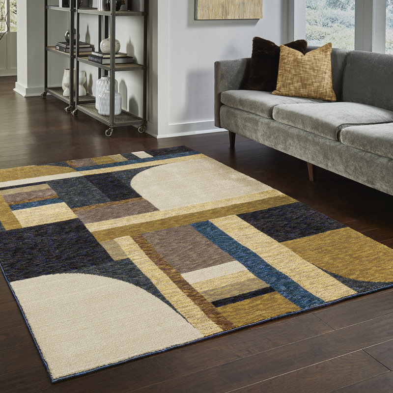 Tapis abstrait ivoire / brun / gris foncé Sirmans, Rectangle 6 pi 7 po x 9 pi 6 po