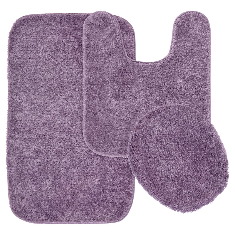 Ensemble de tapis pour salle de bain très doux de trois articles avec envers antidérapant Mccluney, Mauve