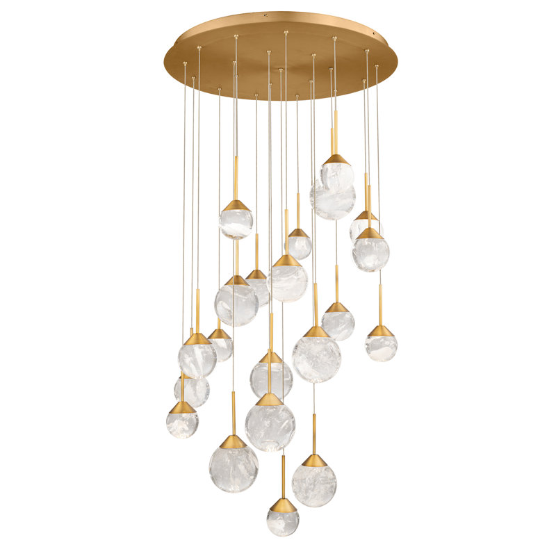 Quest 21 Light Crystal LED Multi-Light Pendant, Aged Brass