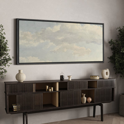 Greenish Gray Clouds Minimal Modern Relax Calm Extra Large Pictures Framed Canvas Print Wall Art