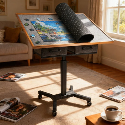1500 Piece Jigsaw Puzzle Table Freestanding Tilting Puzzle Board With Drawers & Wheels