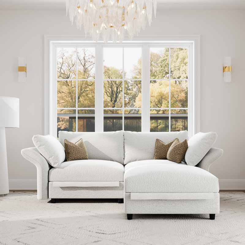 3-Seater Deep Seat Chenille Couch With Ottoman, Beige