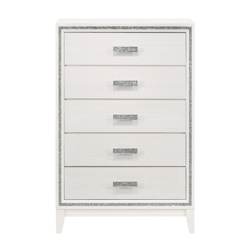 Commode 5 tiroirs Festus, Blanc