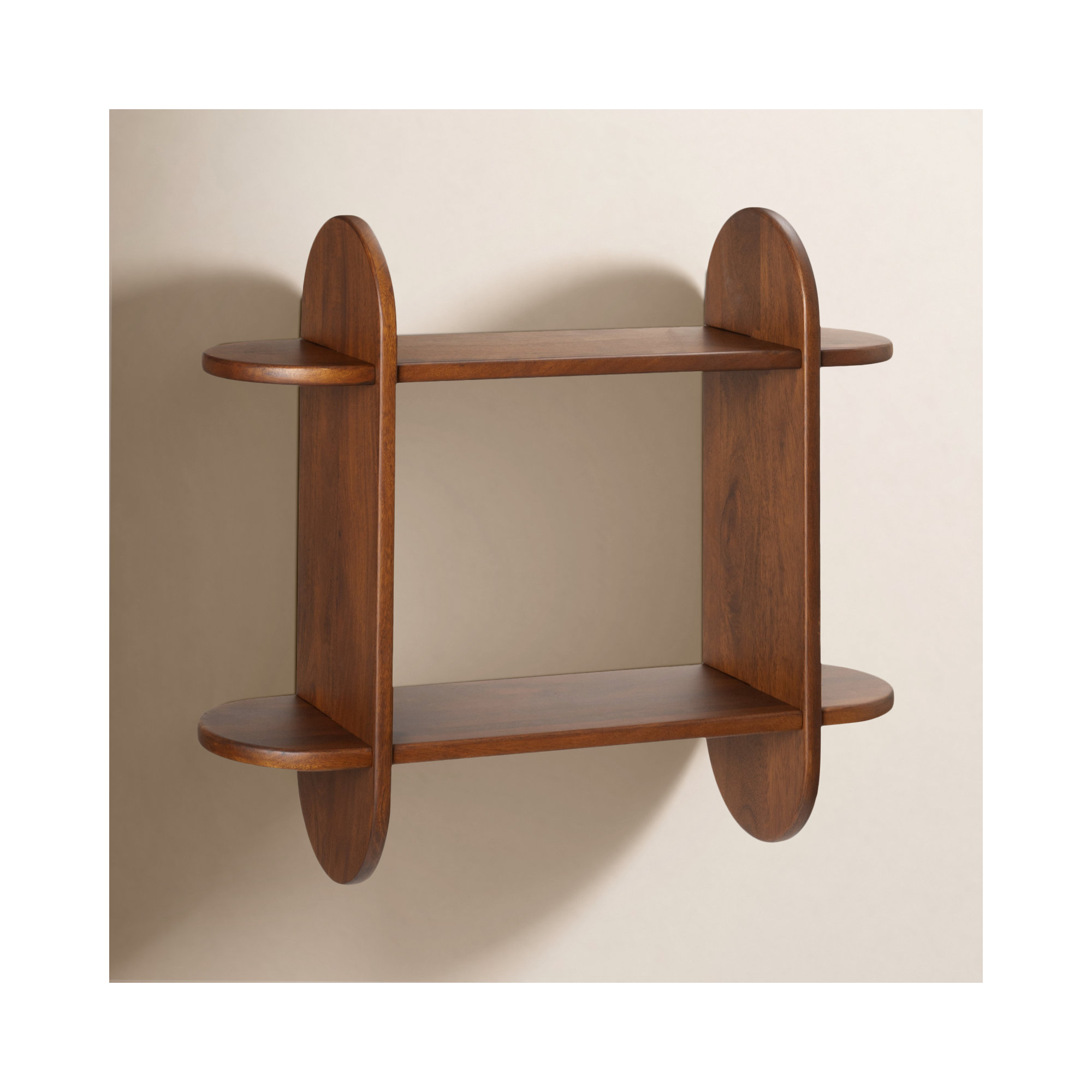 Fuller Solid Wood 2 Tier Wall Mounted Display Shelf, Walnut