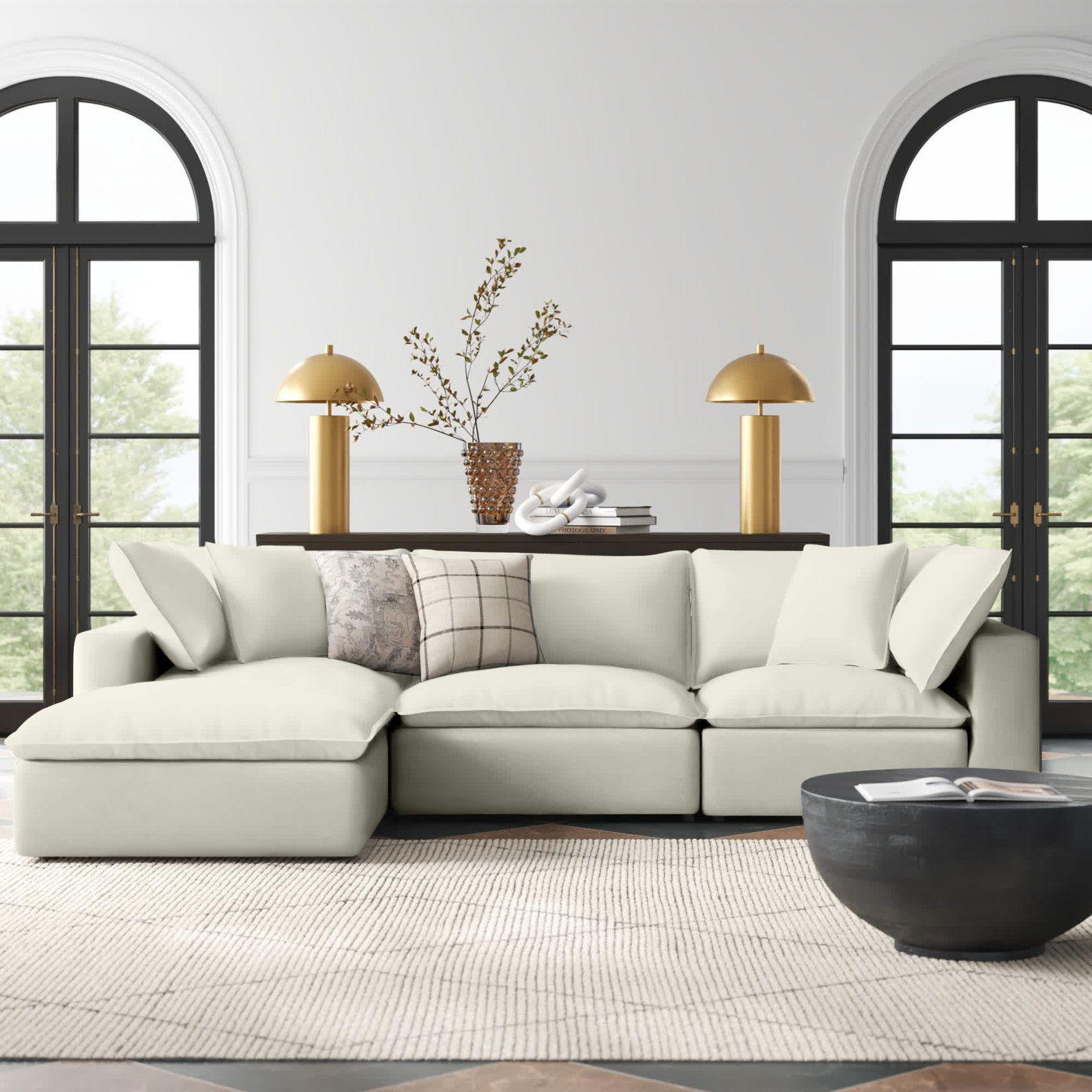 Ellaria Modular Sofa and Chaise, Natural Polyester