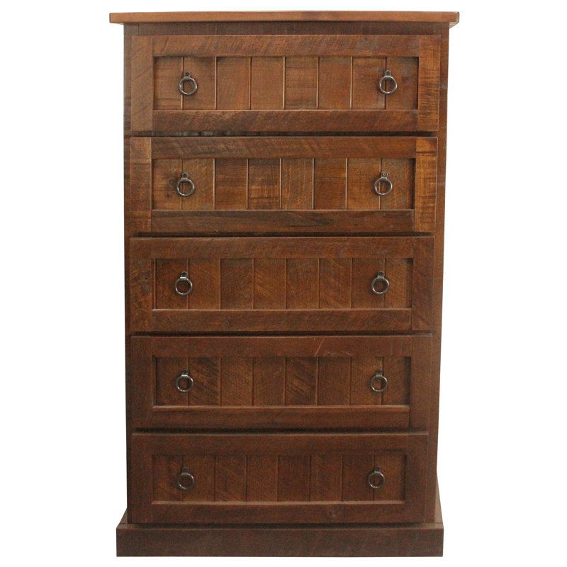 Brigitzer Solid Wood 5 - Drawer Dresser, Havana Gold
