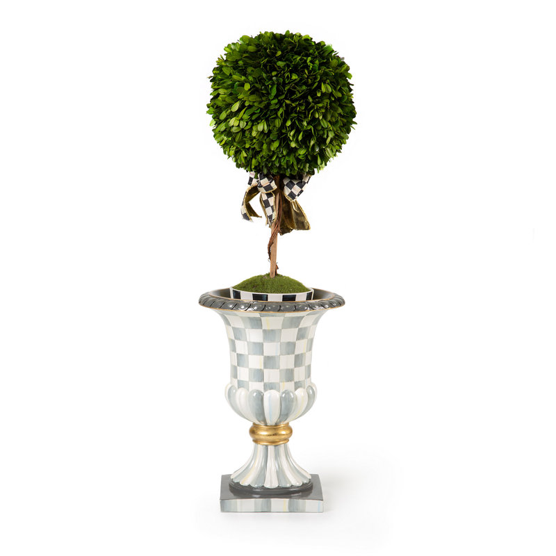 Sterling Check Handcrafted Trumpet Tabletop Vase with Golden Accents