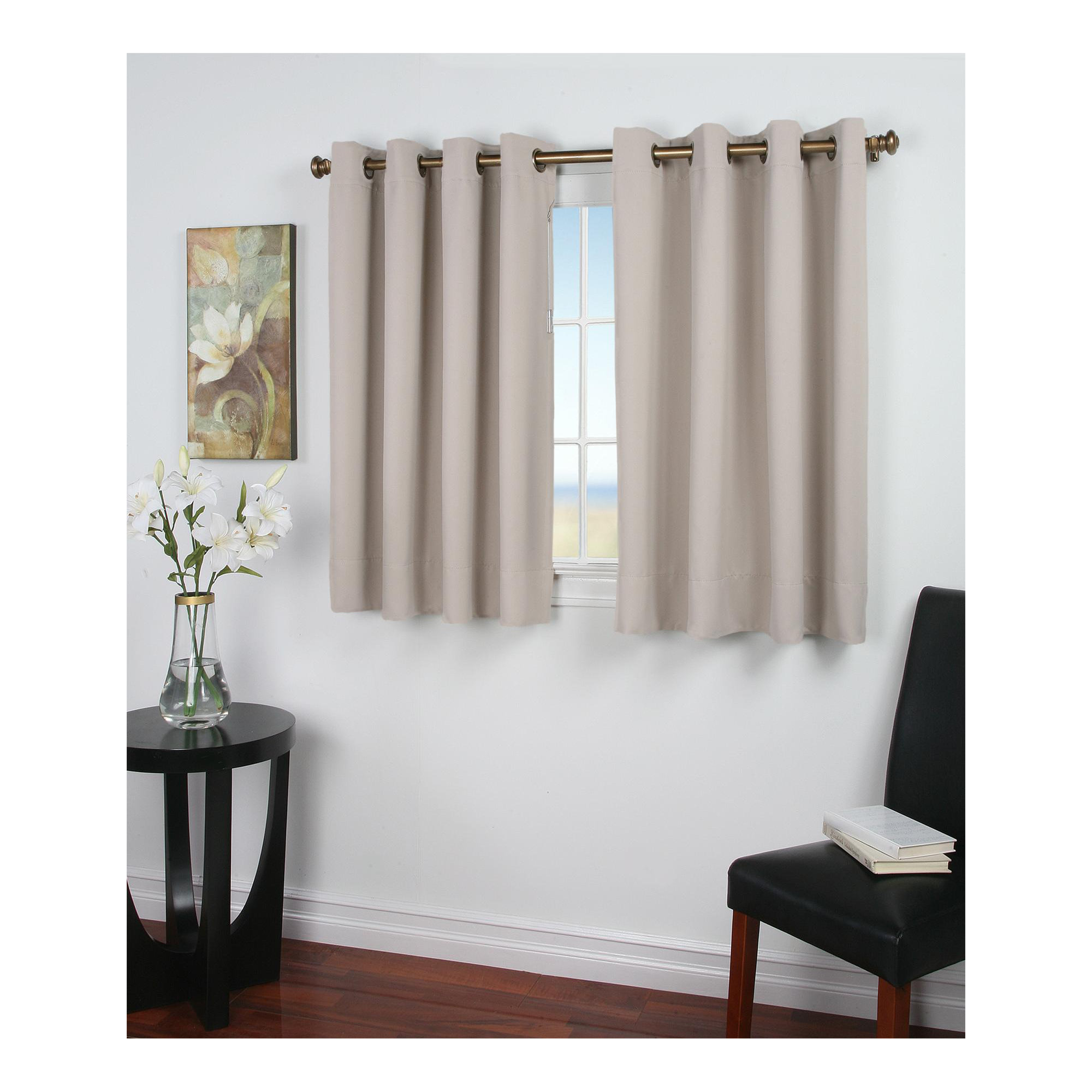 Ardelle Blackout Polyester Curtain, Putty with Antiqued Bronze Grommets, 56" W x 36" L