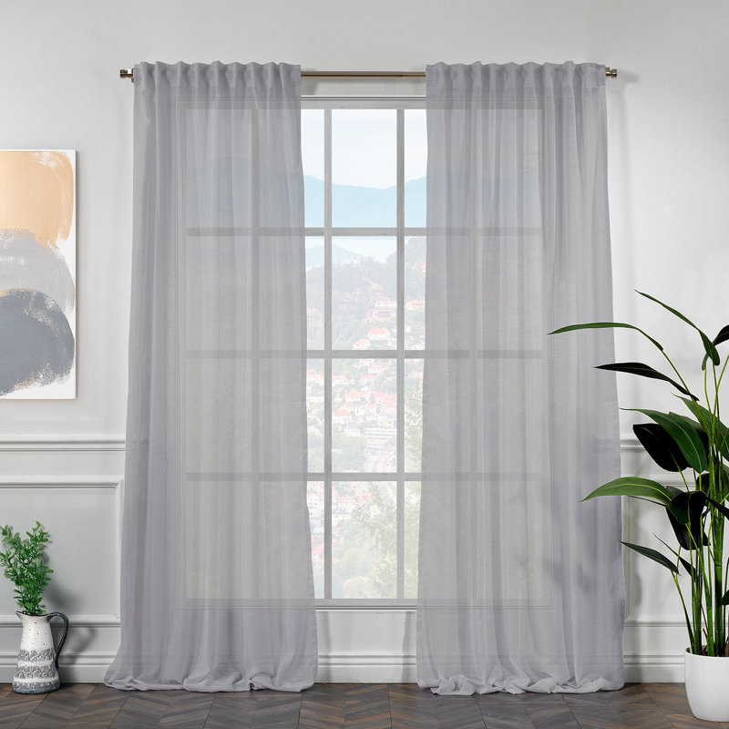 Extra Long & Extra Wide Faux Linen Semi Sheer Single Panel, 58" W x 156" L, Gray