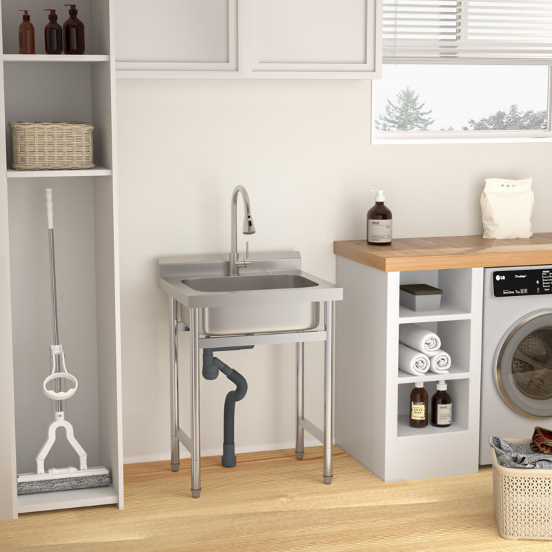 Grand évier utilitaire en acier inoxydable 25 po x 22 po, évier de restaurant commercial autoportant, évier utilitaire pour salle de lavage, garage, cuisine