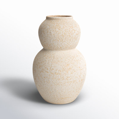 Ceramic Hourglass Textured Decorative Vase with Brown Distressing