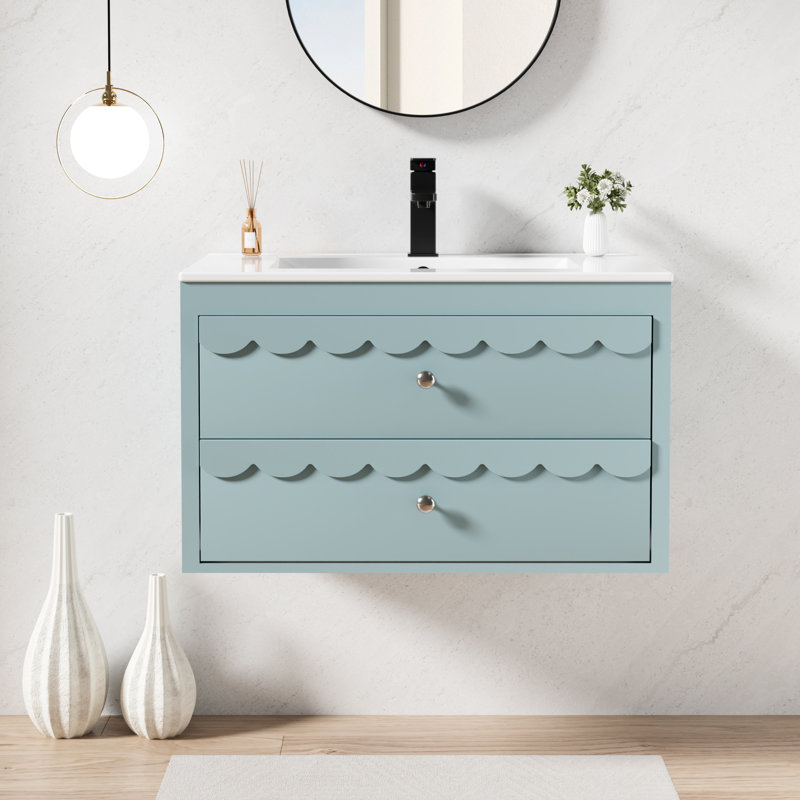 Ensemble de meuble-lavabo mural 30 po avec lavabo, robinet et drain Sharee, peint à la main, Bleu