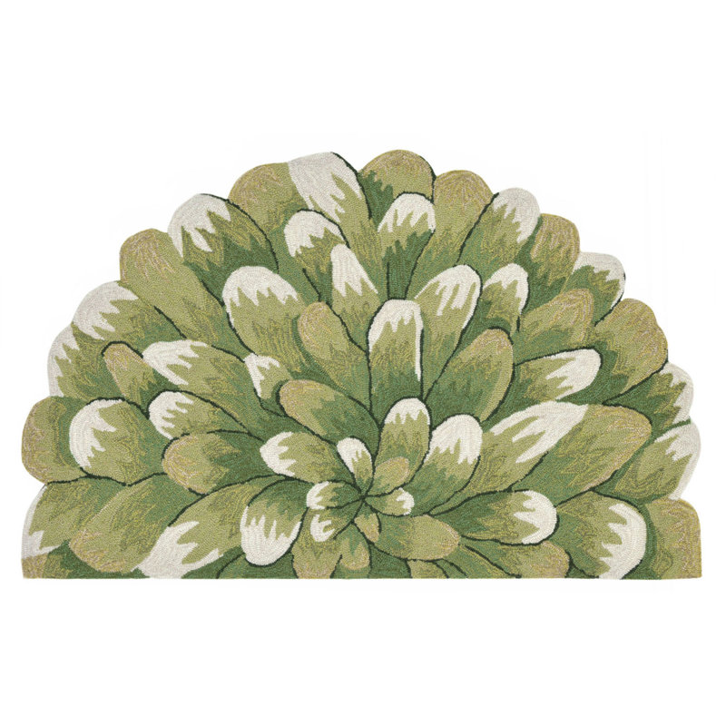 Ismay Floral Polyester Water Resistant Kitchen Mat, Semi-Circle 2' x 3', Green