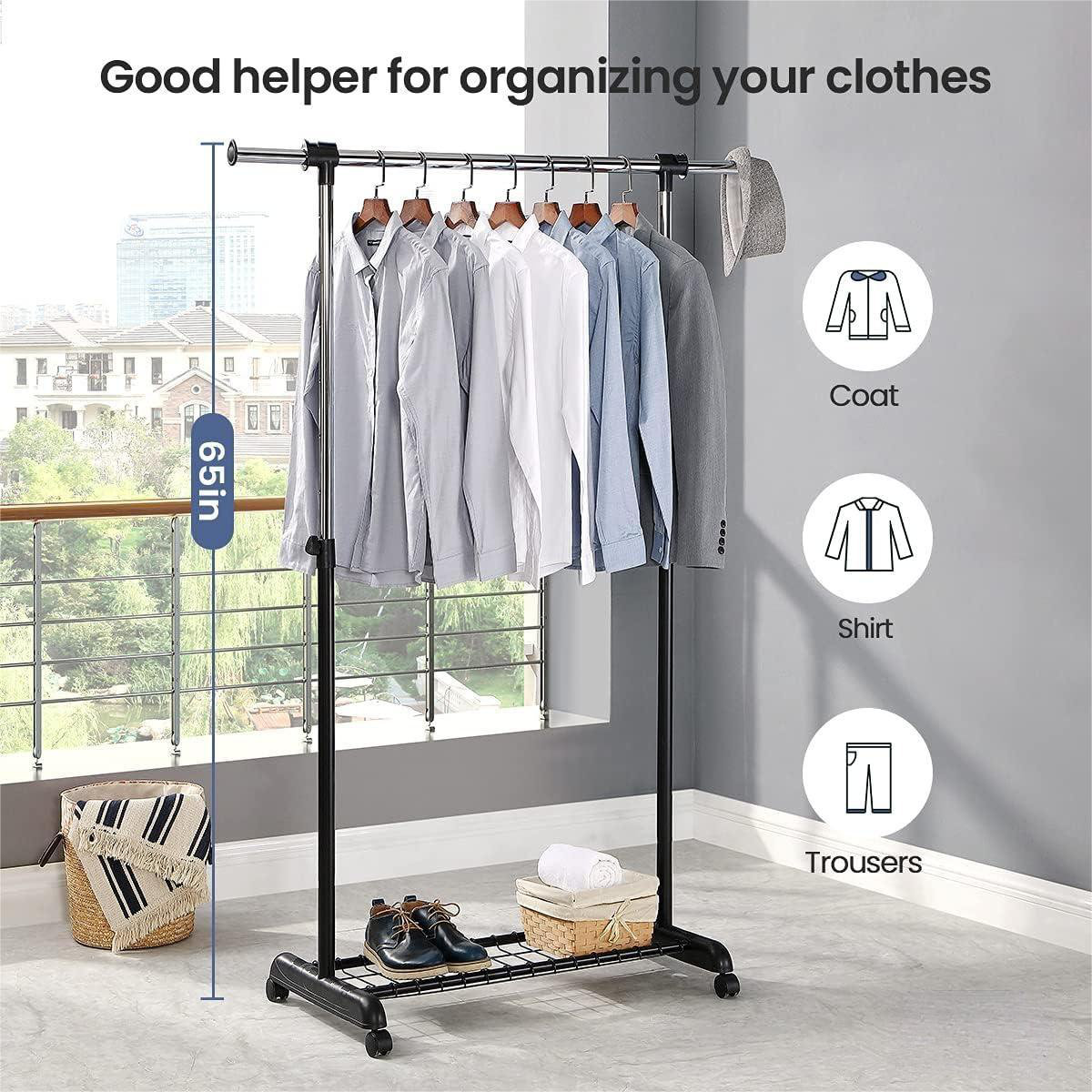 Rebrilliant Adjustable Clothing Rack For Hanging Clothes, Heavy Duty ...